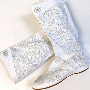 Italian carved leather white boots